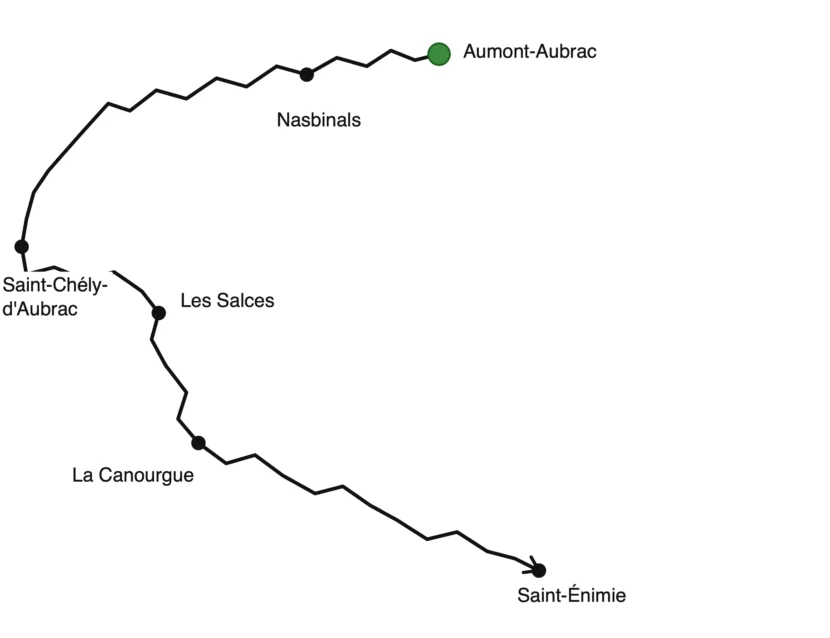 Parcours du séjour randonnée Introduction au Chemin de Saint-Guilhem d'Aumont-Aubrac à Sainte-Enimie